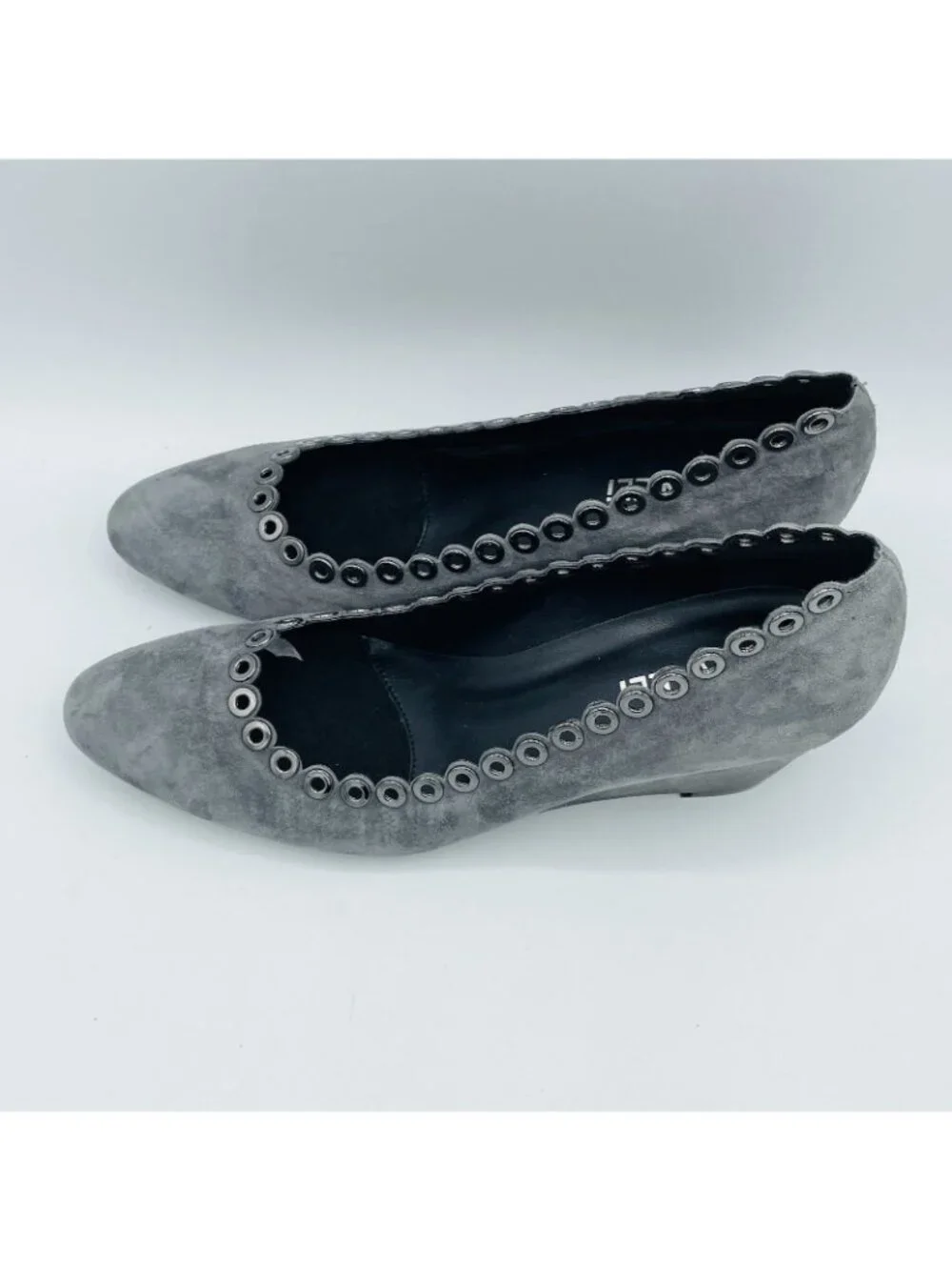 Vaneli Shoes Womens Size 7 N Gray Suede Slip On Pumps Wedge Heels Studded